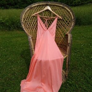 Dreamy Nightgown Boudoir vintage 70s Slip Glam Lingerie Salmon JCP 34